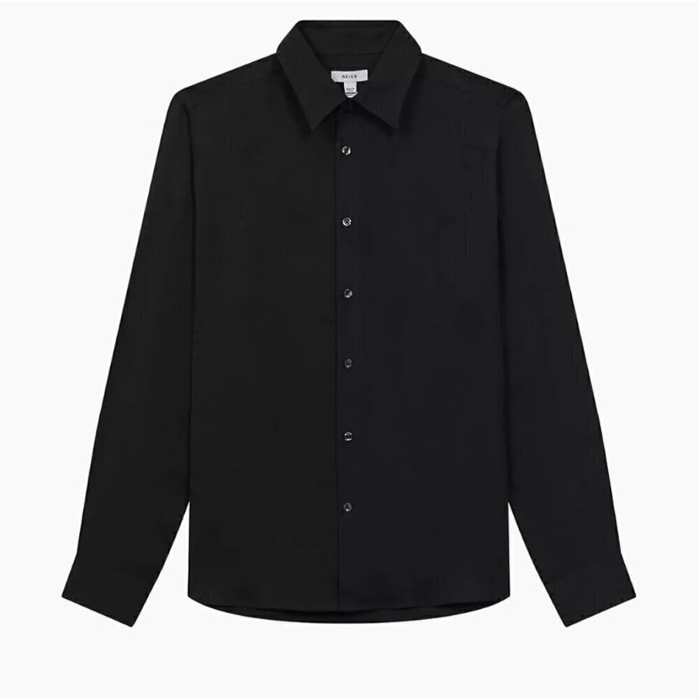 REISS Greenwich Black Slim Fit Button Front Shirt Size XL